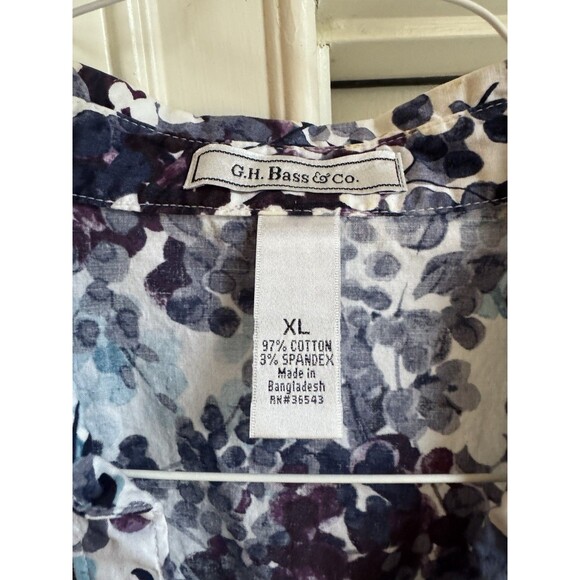 G.H. Bass & Co. Women’s Floral Blouse XL Short Sleeve Button Front Cotton Blend - Picture 2 of 7